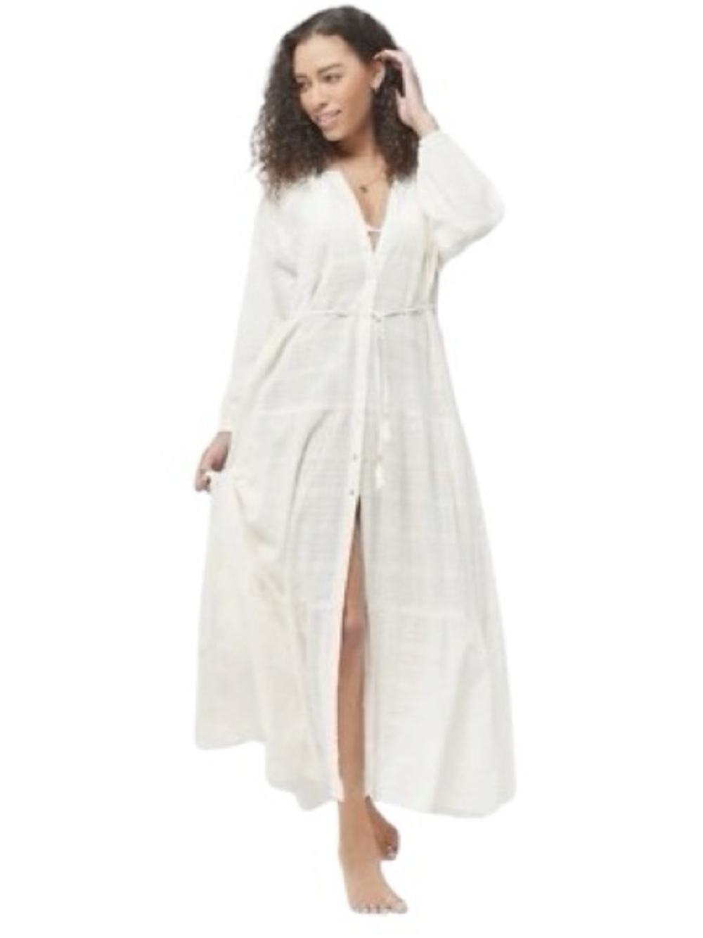 L*Space Napoli S Maxi Dress Lightweight Cream Boho Beachy Tropical Sheer Coverup